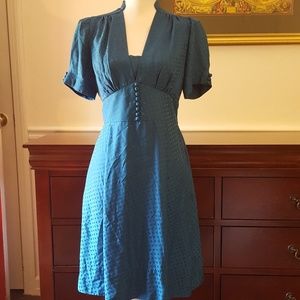 Banana Republic Teal Polka Dot Swing Dress Retro 8